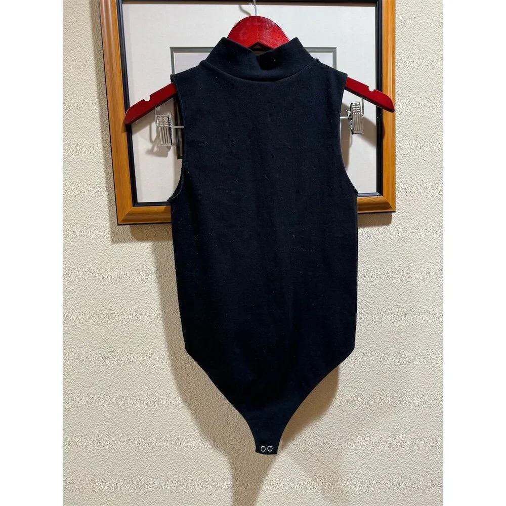 Good American Women's Black Sleeveless Bodysuit‎ Size 3 Mock Neck Snap Closure - Picture 3 of 5